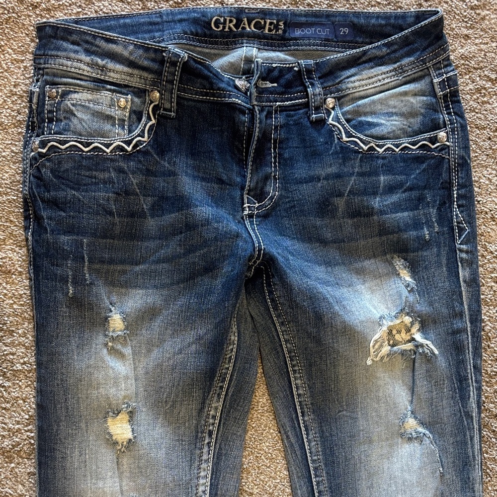 Grace Women's Boot Cut Distressed Denim Jeans 29 bootcut